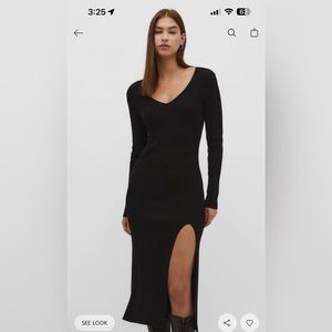 V-neck knit midi dress